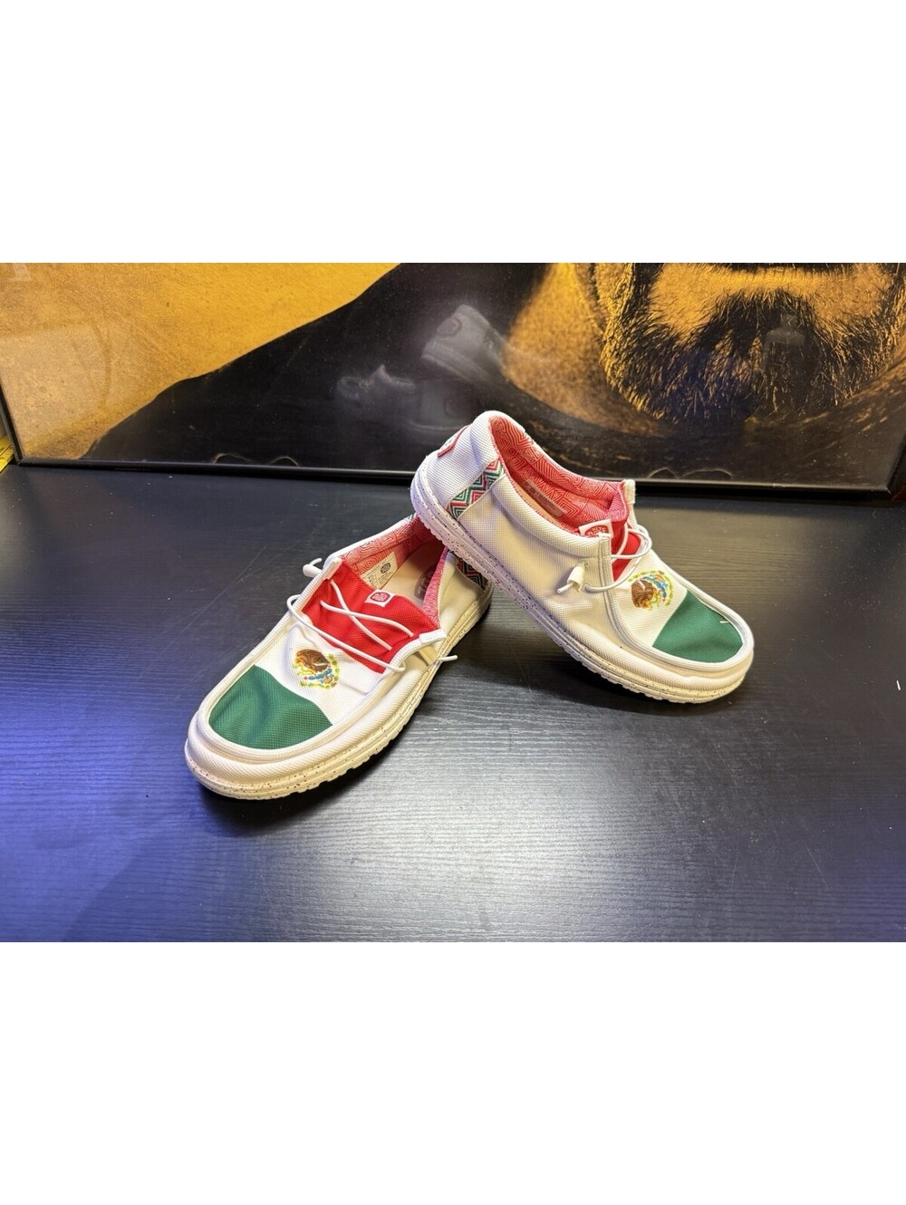 HEYDUDE Wally Break Mexico Flag Men’s Size 14 White Red Green Slip On Shoes